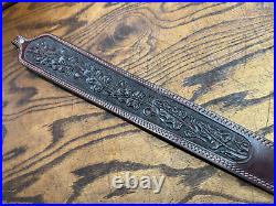 Vintage Tooled Leather Hunting Rifle Gun Sling / Strap w Quick Release Swivels