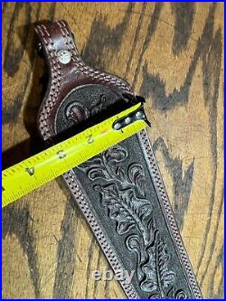 Vintage Tooled Leather Hunting Rifle Gun Sling / Strap w Quick Release Swivels