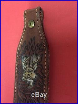 Vintage Top Grain Cowhide Leather Rifle Sling Stamped Hand Tooled Buck Deer USA