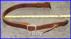 Vintage unbranded 1 oiled leather rifle sling with blued steel QD sling swivels