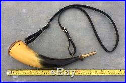 Vtg Hunting Black Powder Horn 72 gr. Weaver Rifle Leather Strap Sling Italy Made