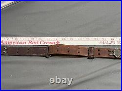 Vtg WWI WWII leather 1.25 wide RIFLE SLING steel hook M1907 M1903 Garand Spring