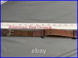 Vtg WWI WWII leather 1.25 wide RIFLE SLING steel hook M1907 M1903 Garand Spring