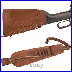WAYNE'S DOG Leather Rifle Buttstock with GUN Sling 16GA. 30/30.45/70.308.22