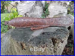 Western Style Embossed Brown Leather Rifle Sling